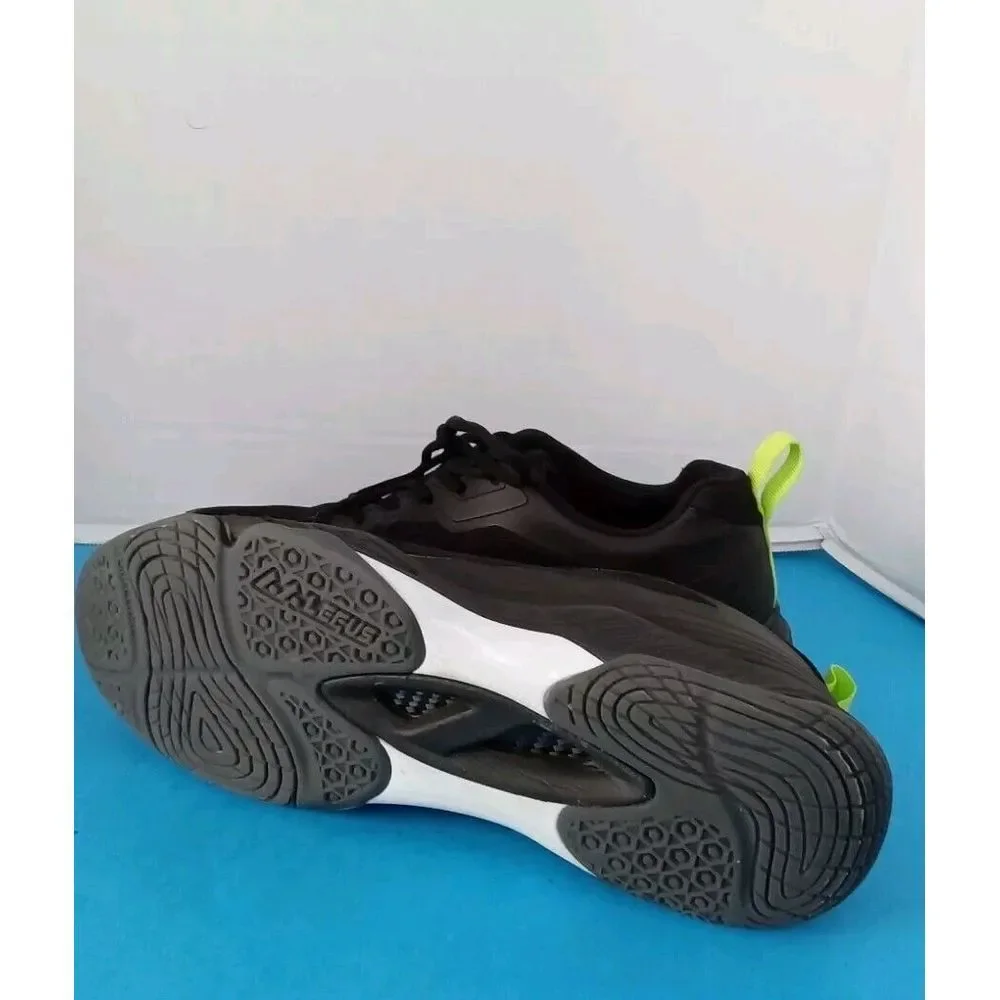 Athletic Works Black Tennis Shoe Neon Yellow Accent Lightweight Training Sneaker